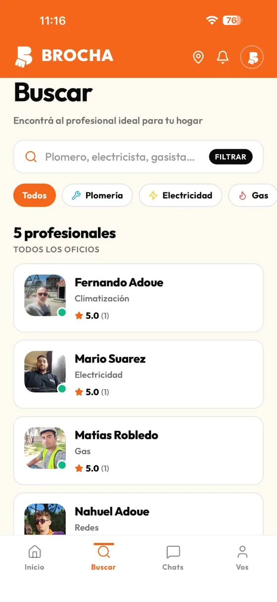 Búsqueda de profesionales por oficio con reseñas