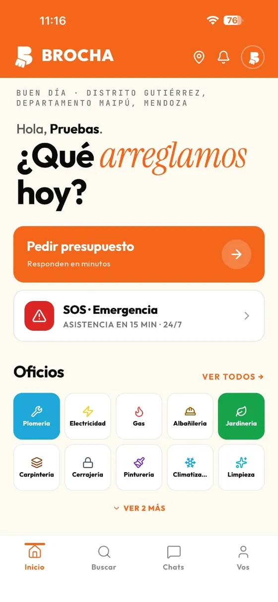 Inicio de BROCHA con el botón Pedir presupuesto