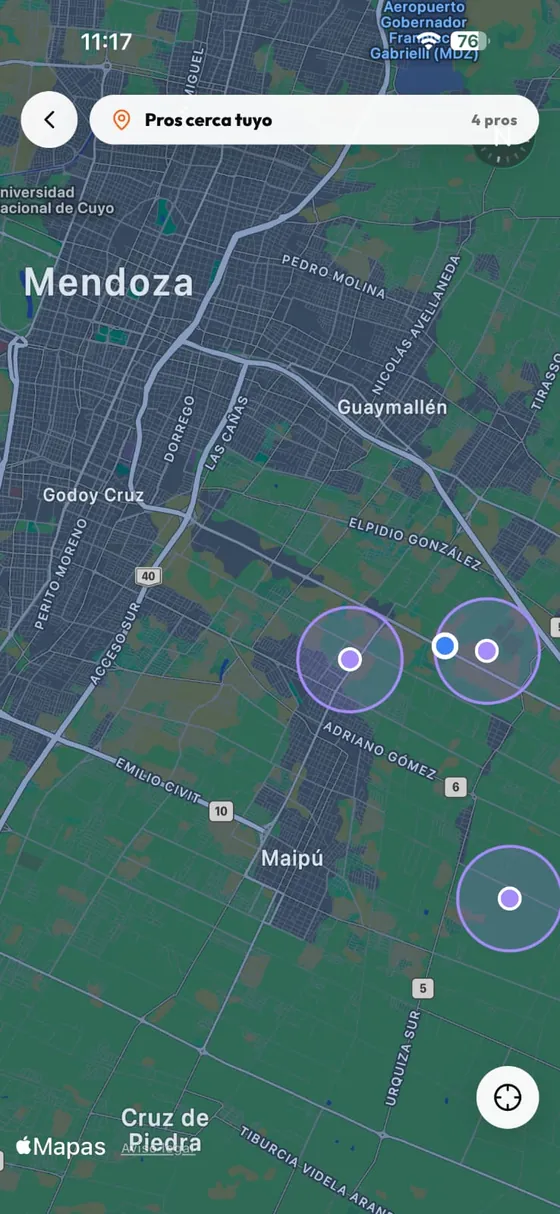 Mapa con profesionales cerca tuyo