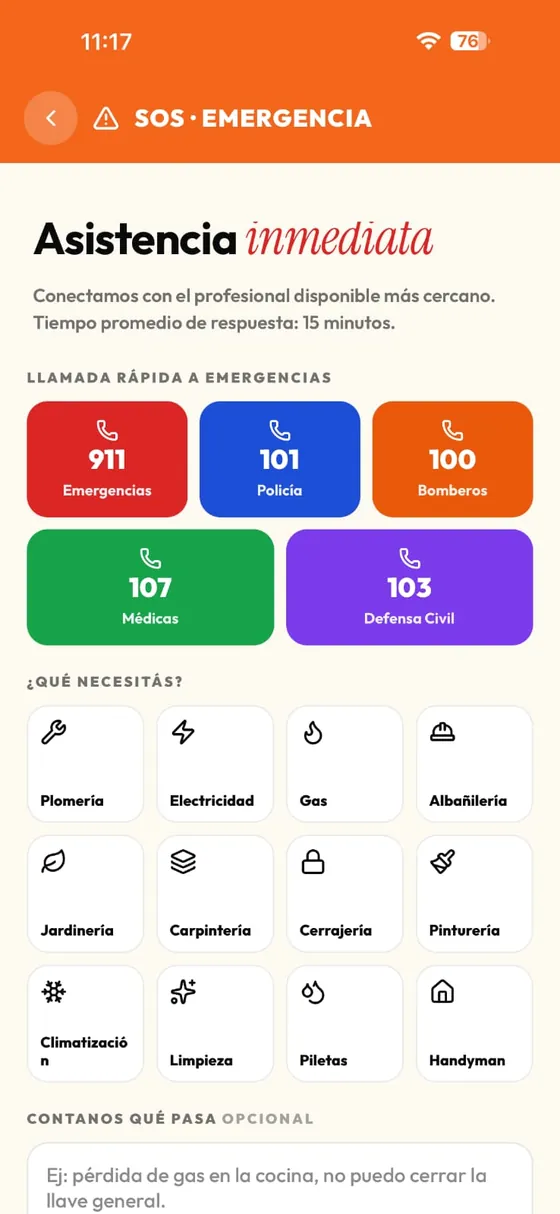 Pantalla SOS con números de emergencia